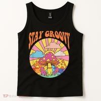 Cute Indie Aesthetic Mushroom Stay Groovy Retro 70s Hippie Tank Top thumb 2