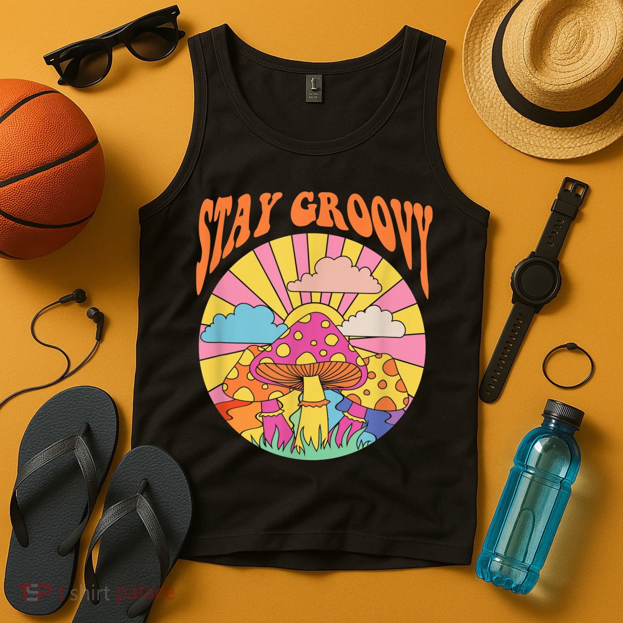 Cute Indie Aesthetic Mushroom Stay Groovy Retro 70s Hippie Tank Top