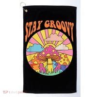 Cute Indie Aesthetic Mushroom Stay Groovy Retro 70s Hippie Golf Towel thumb 0