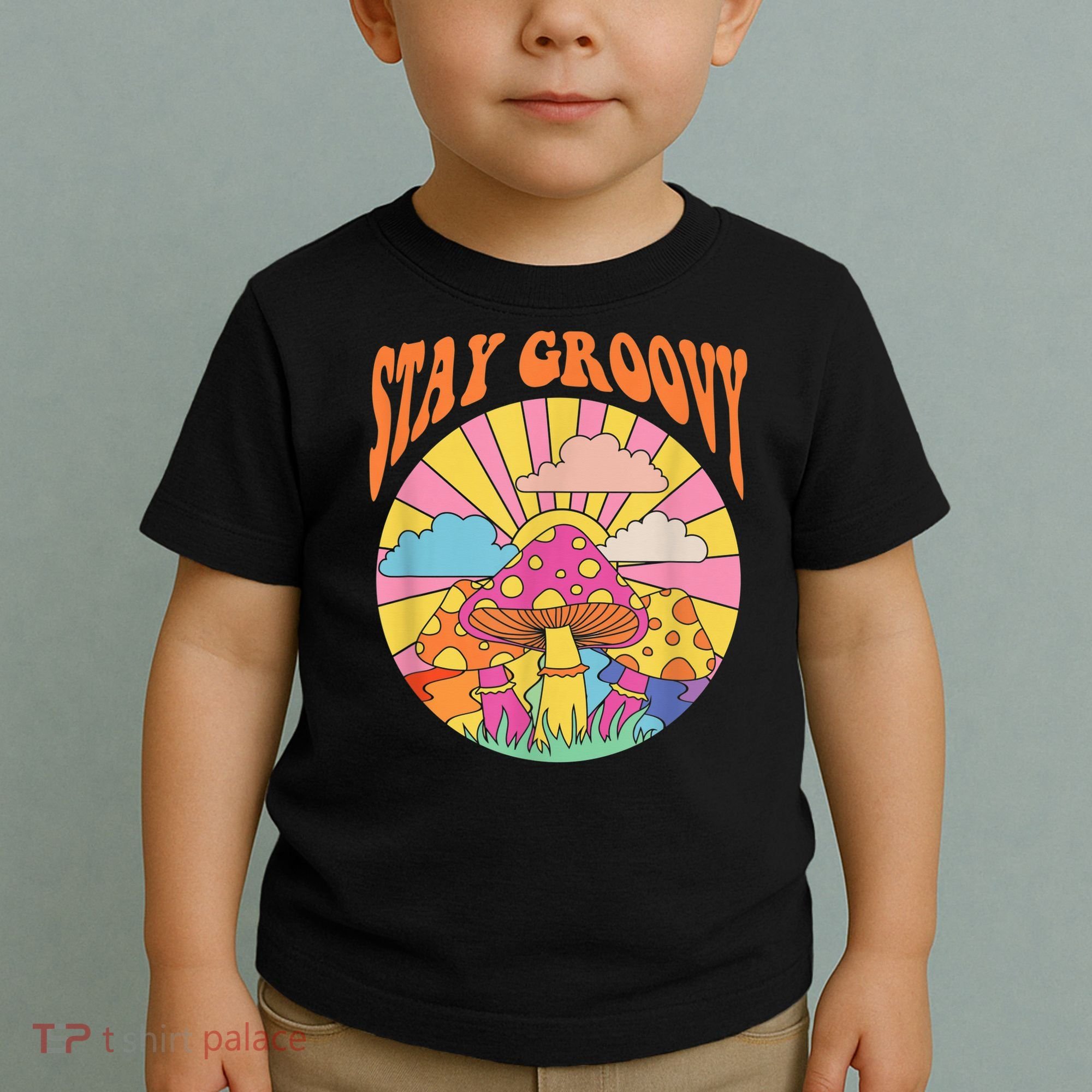 Cute Indie Aesthetic Mushroom Stay Groovy Retro 70s Hippie Toddler T-Shirt