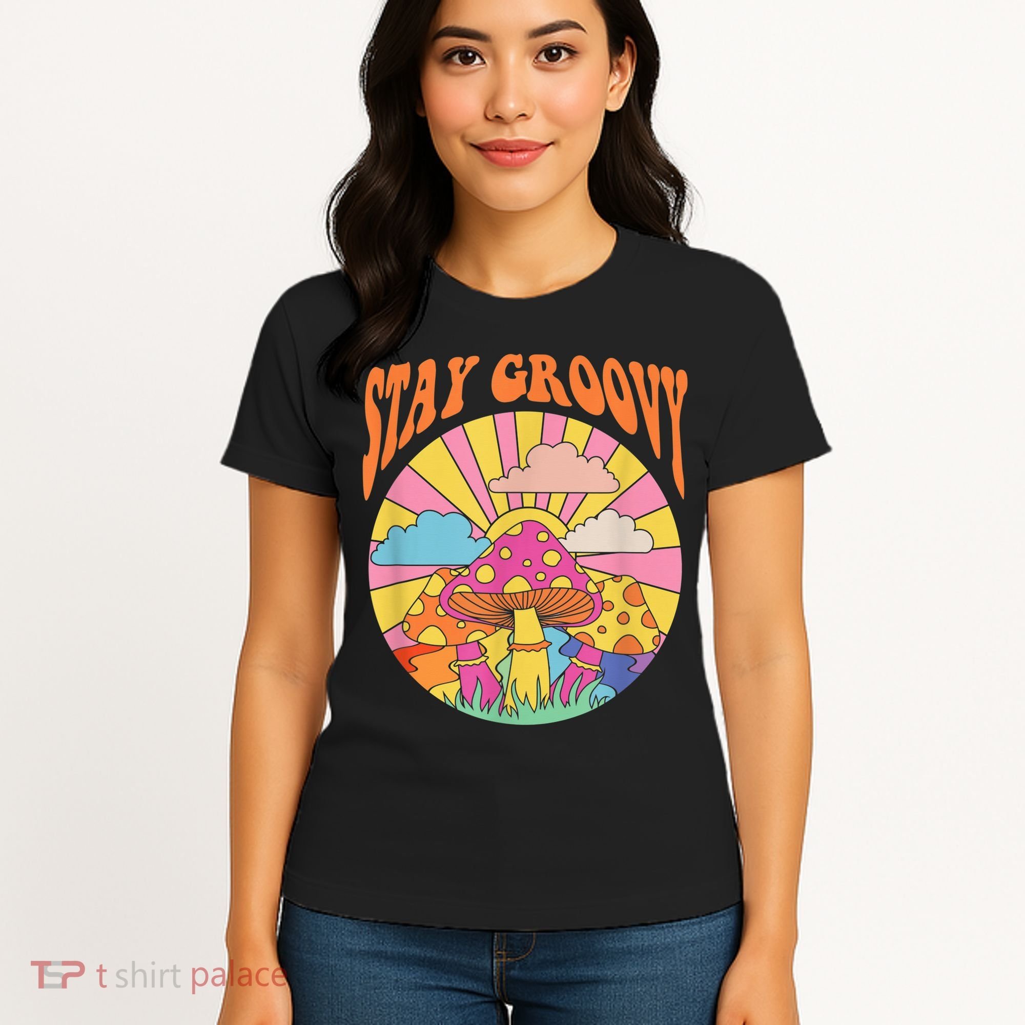 Cute Indie Aesthetic Mushroom Stay Groovy Retro 70s Hippie Women's T-Shirt