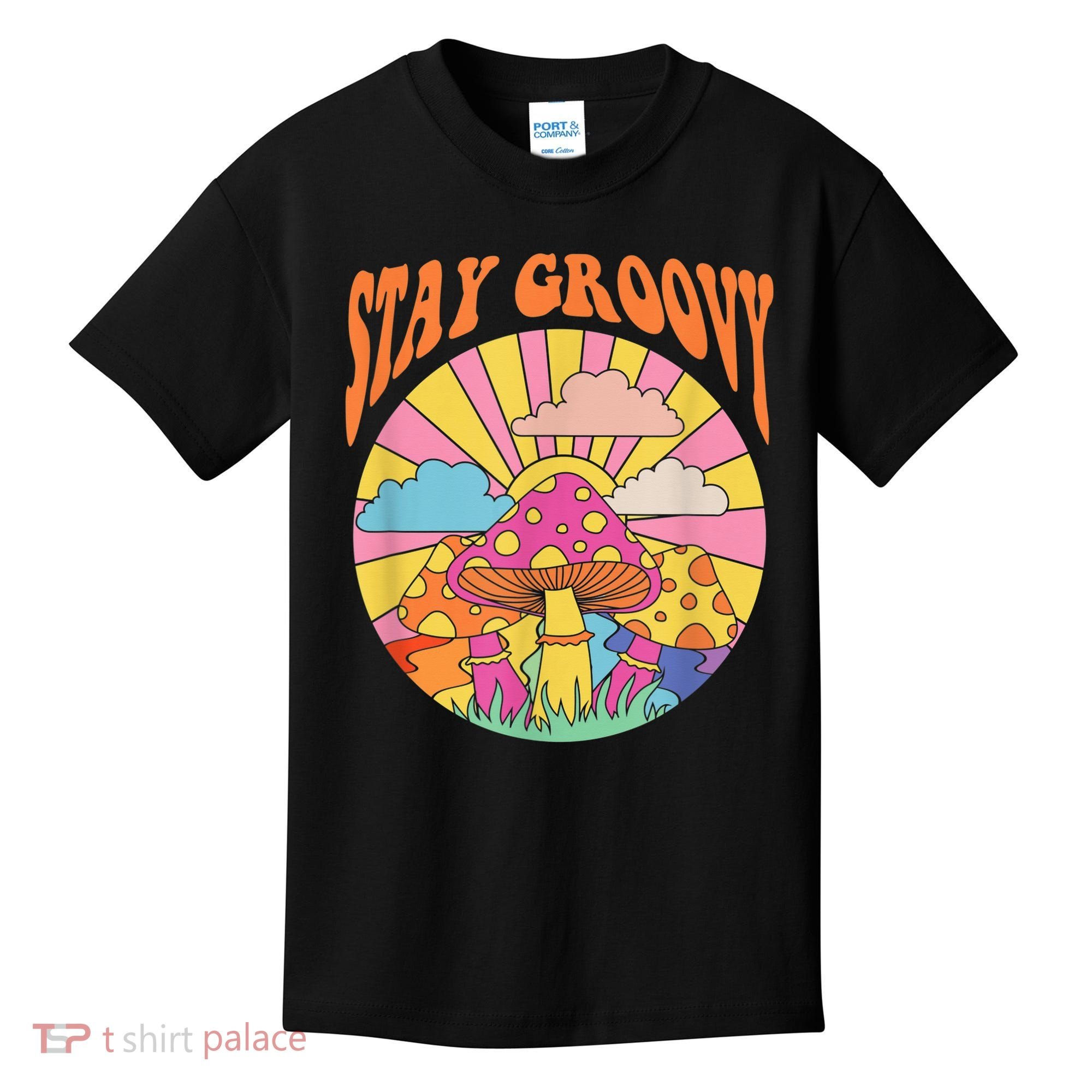 Cute Indie Aesthetic Mushroom Stay Groovy Retro 70s Hippie Kids T-Shirt