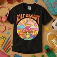 Cute Indie Aesthetic Mushroom Stay Groovy Retro 70s Hippie Kids T-Shirt thumb 3