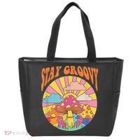 Cute Indie Aesthetic Mushroom Stay Groovy Retro 70s Hippie Tote Bag thumb 0