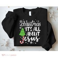 Christmas It's All About Jesus Christmas Tree Gift Sweatshirt thumb 2