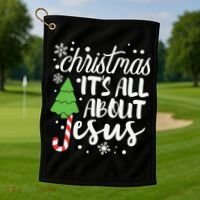 Christmas It's All About Jesus Christmas Tree Gift Golf Towel thumb 1