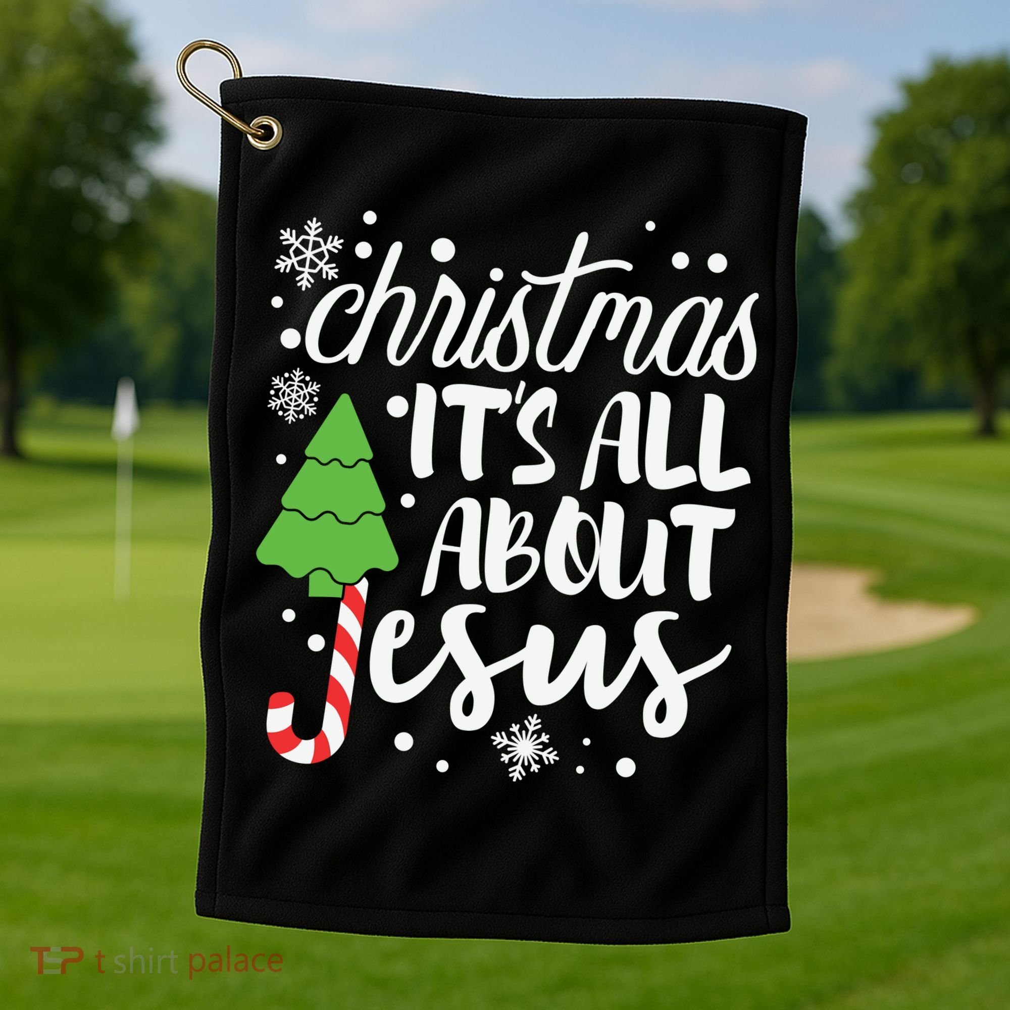 Christmas It's All About Jesus Christmas Tree Gift Golf Towel