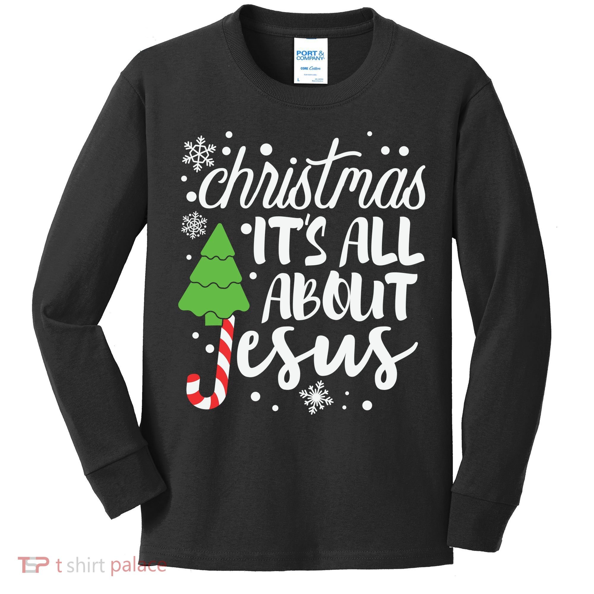 Christmas It's All About Jesus Christmas Tree Gift Kids Long Sleeve Shirt