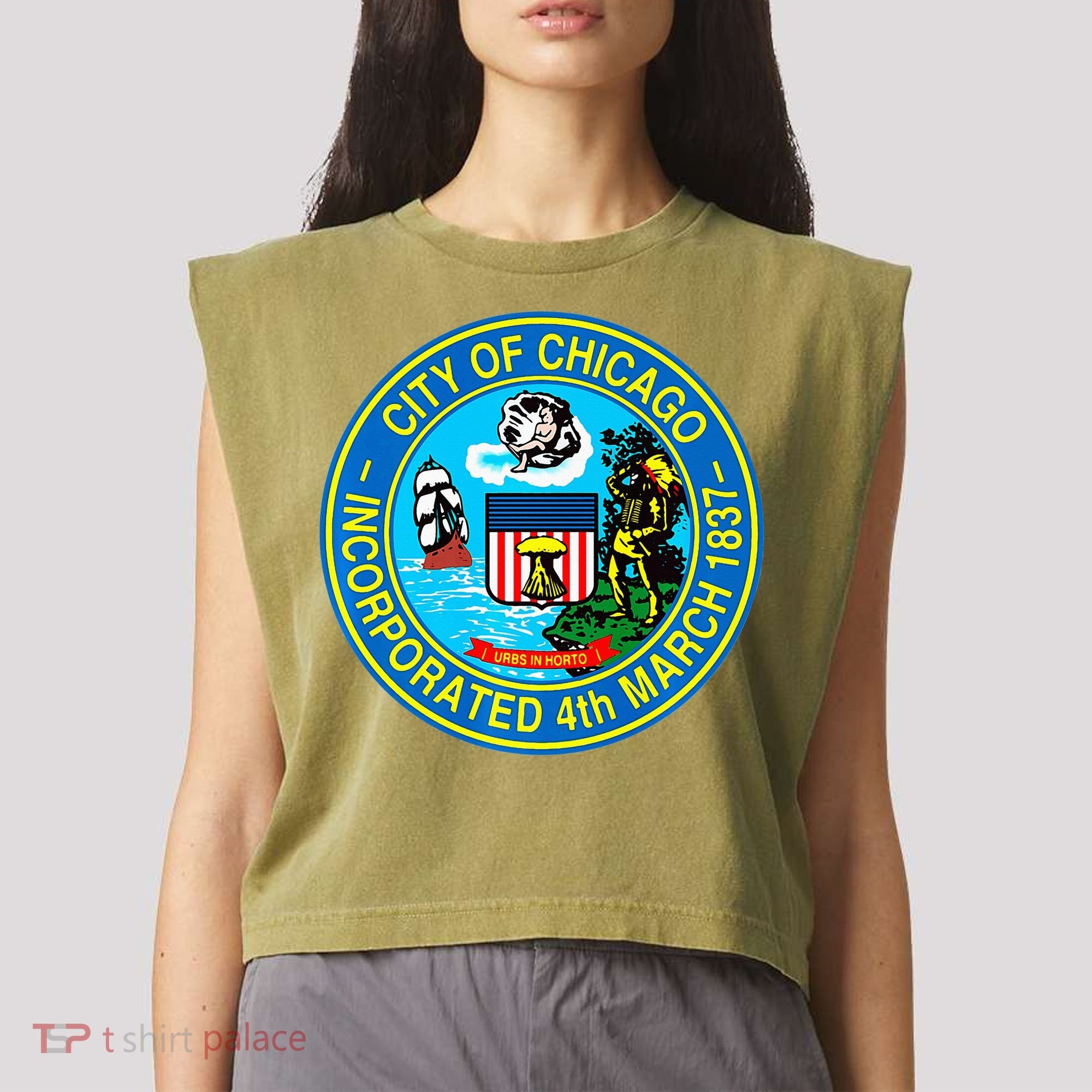 Chicago Illinois City Seal I Love Chicago Illinoisan Garment-Dyed Women's Muscle Tee