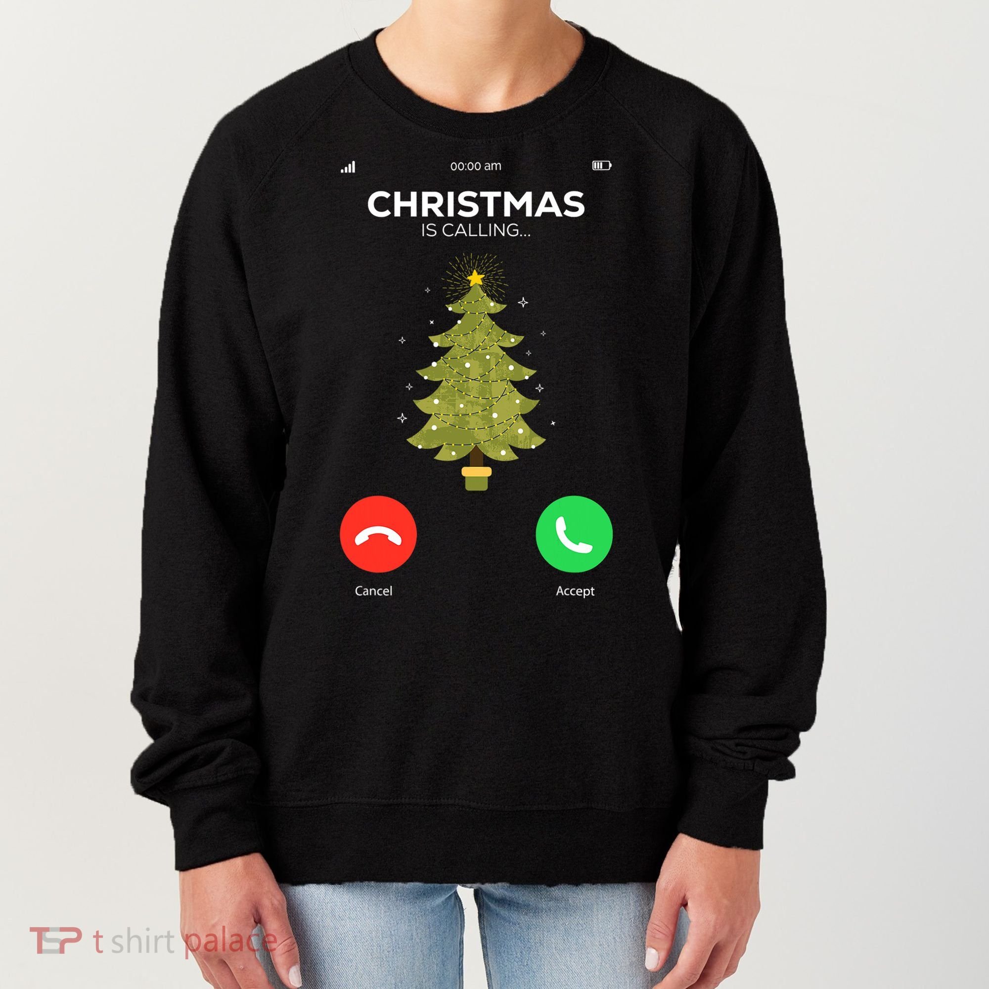 Christmas Is Calling Christmas Pajama Funny XMas Tree Women's Sweatshirt
