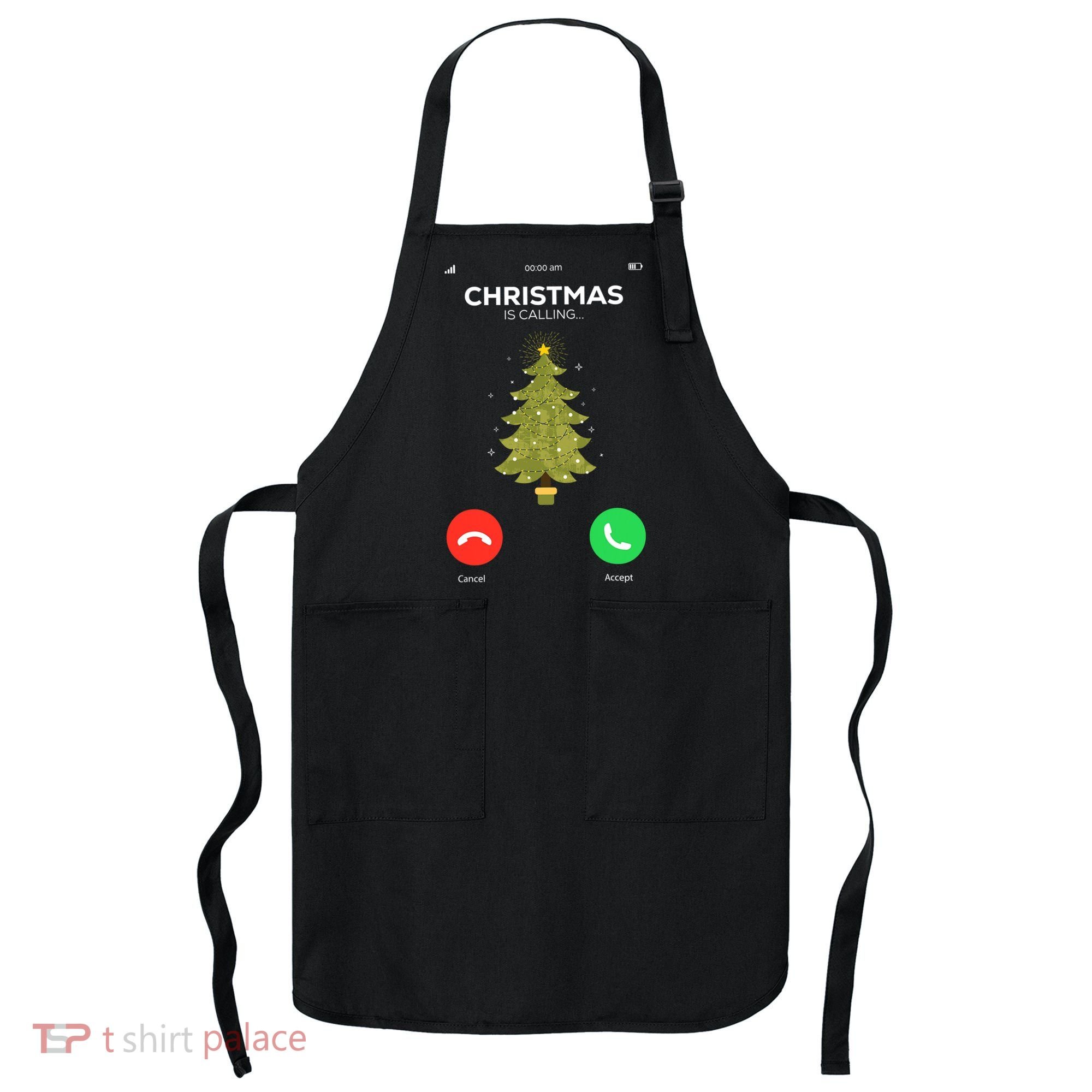 Christmas Is Calling Christmas Pajama Funny XMas Tree Apron