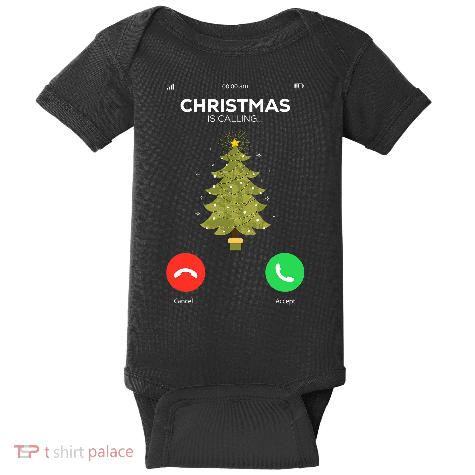 Christmas Is Calling Christmas Pajama Funny XMas Tree Baby Bodysuit