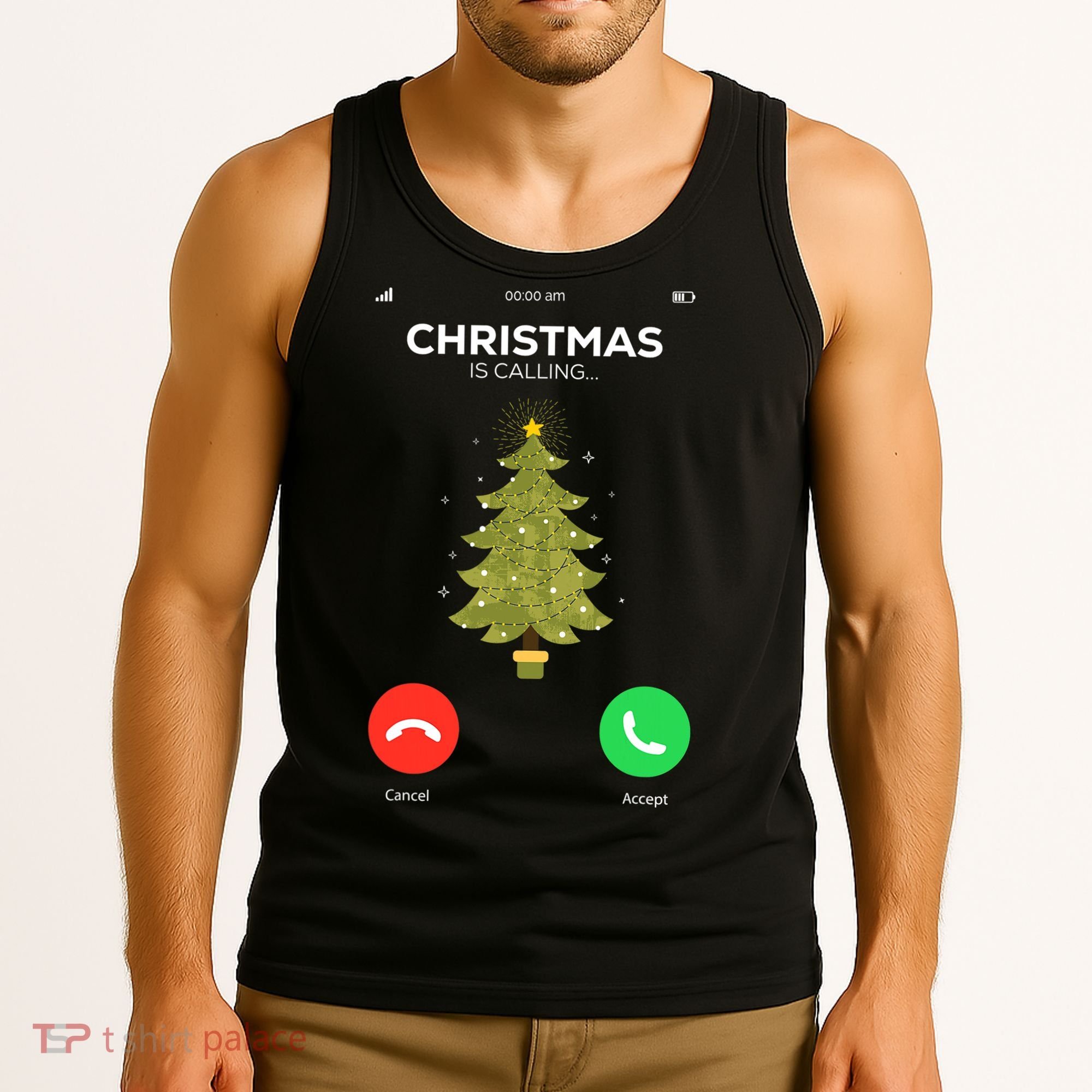 Christmas Is Calling Christmas Pajama Funny XMas Tree Tank Top