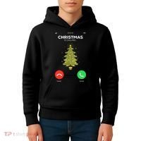 Christmas Is Calling Christmas Pajama Funny XMas Tree Kids Hoodie thumb 4