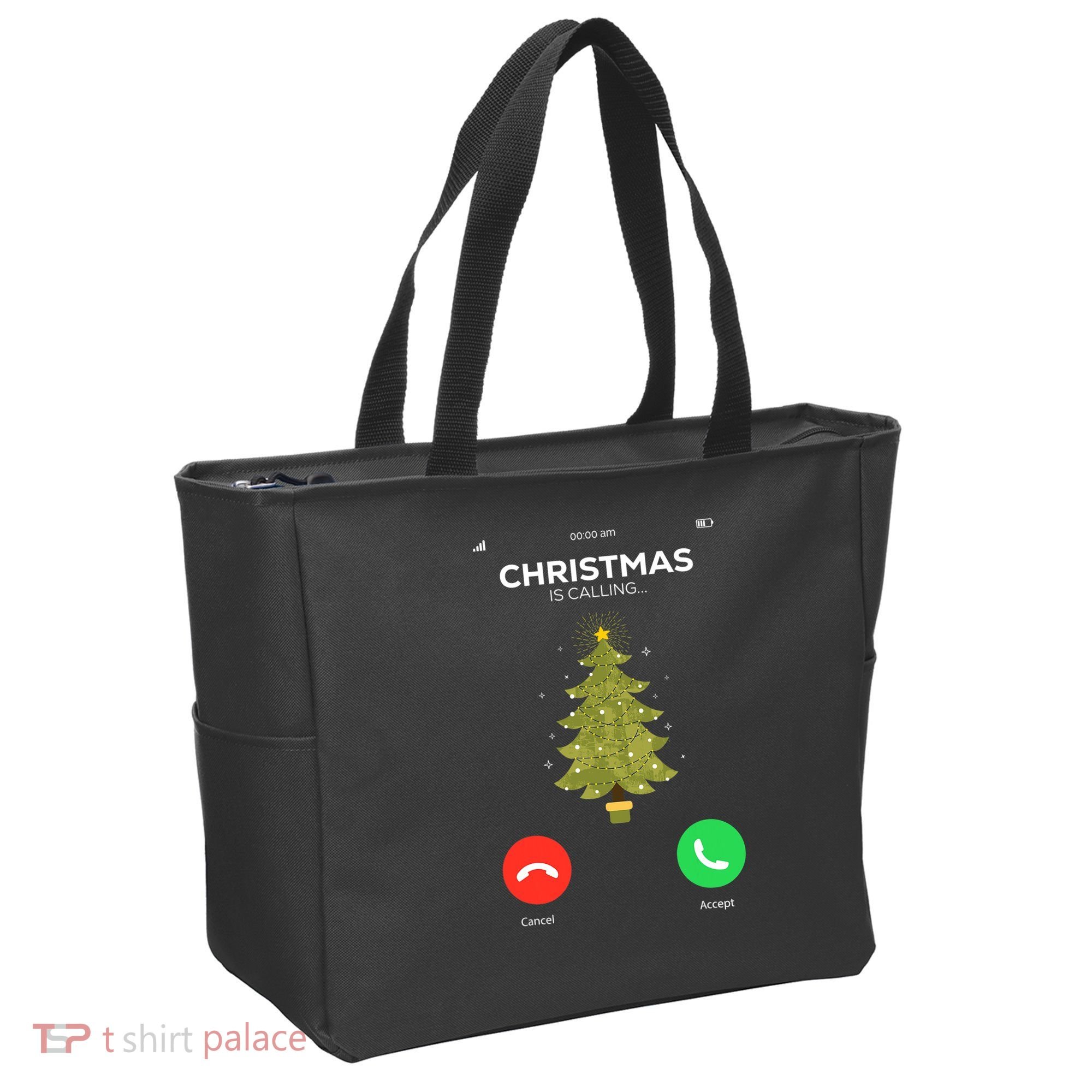 Christmas Is Calling Christmas Pajama Funny XMas Tree Tote Bag