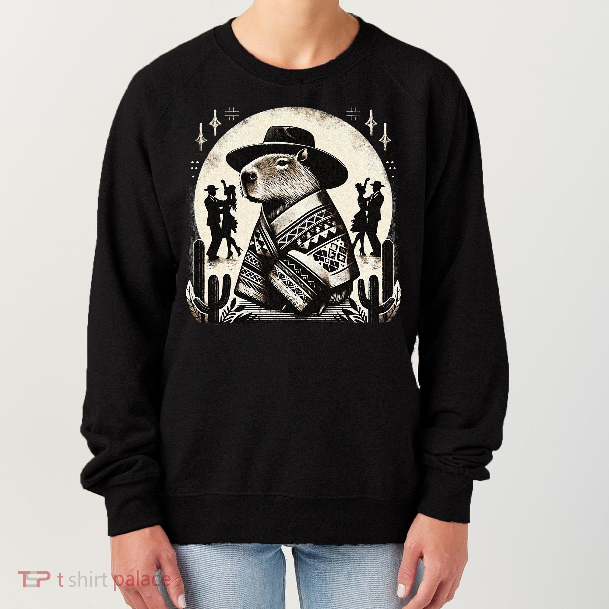 Capybara In Cowboy Hat And Poncho Dance Mexico Women's Sweatshirt