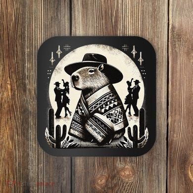 Capybara In Cowboy Hat And Poncho Dance Mexico Coaster