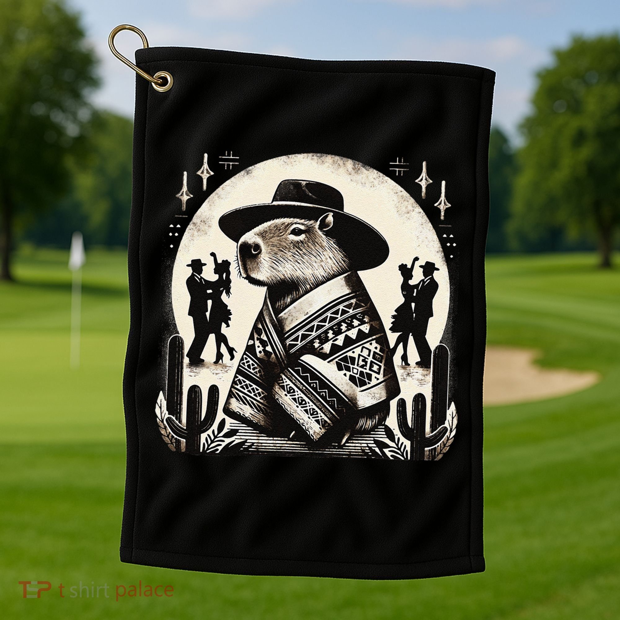 Capybara In Cowboy Hat And Poncho Dance Mexico Golf Towel