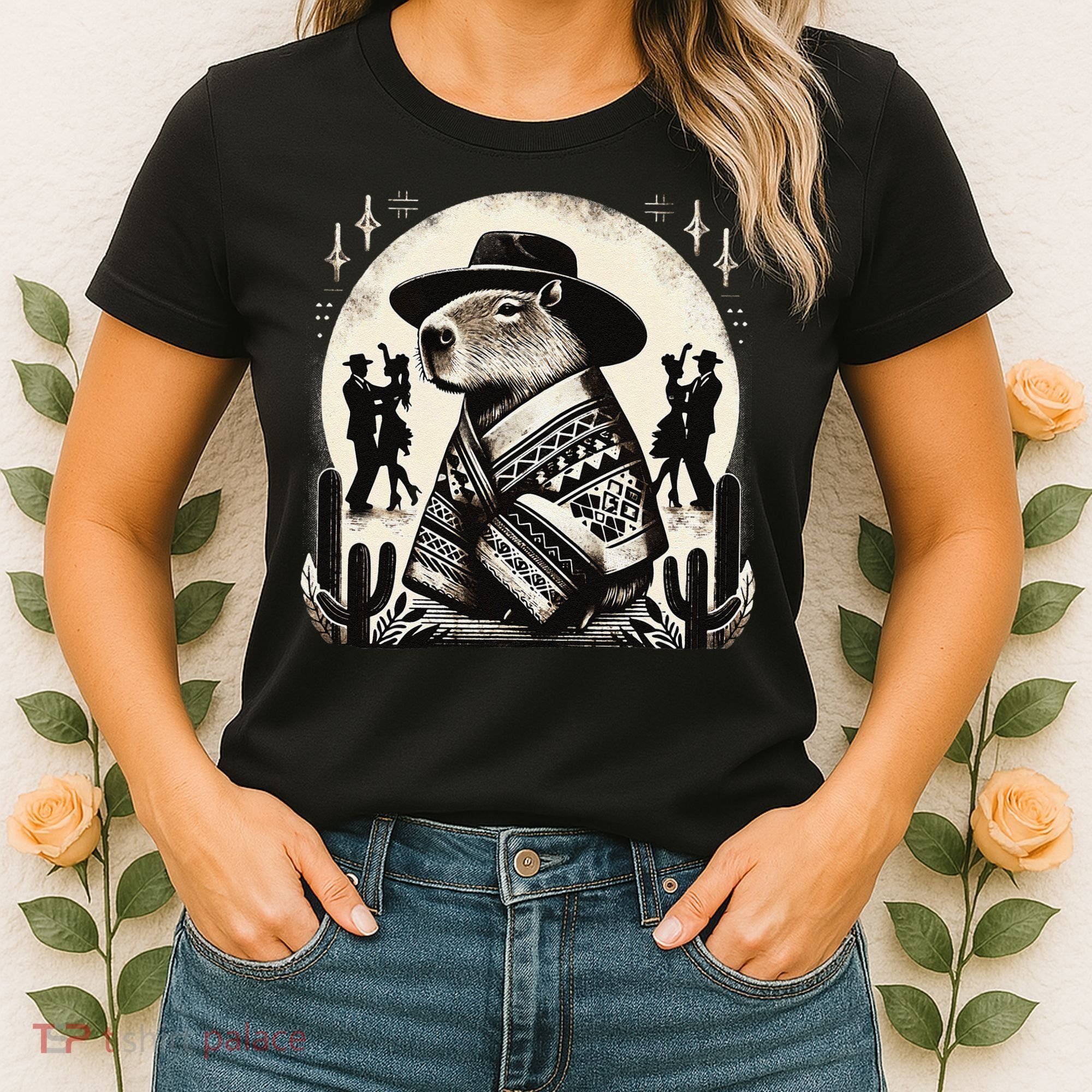 Capybara In Cowboy Hat And Poncho Dance Mexico Women's T-Shirt
