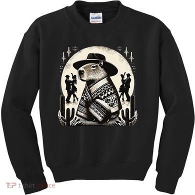 Capybara In Cowboy Hat And Poncho Dance Mexico Kids Sweatshirt