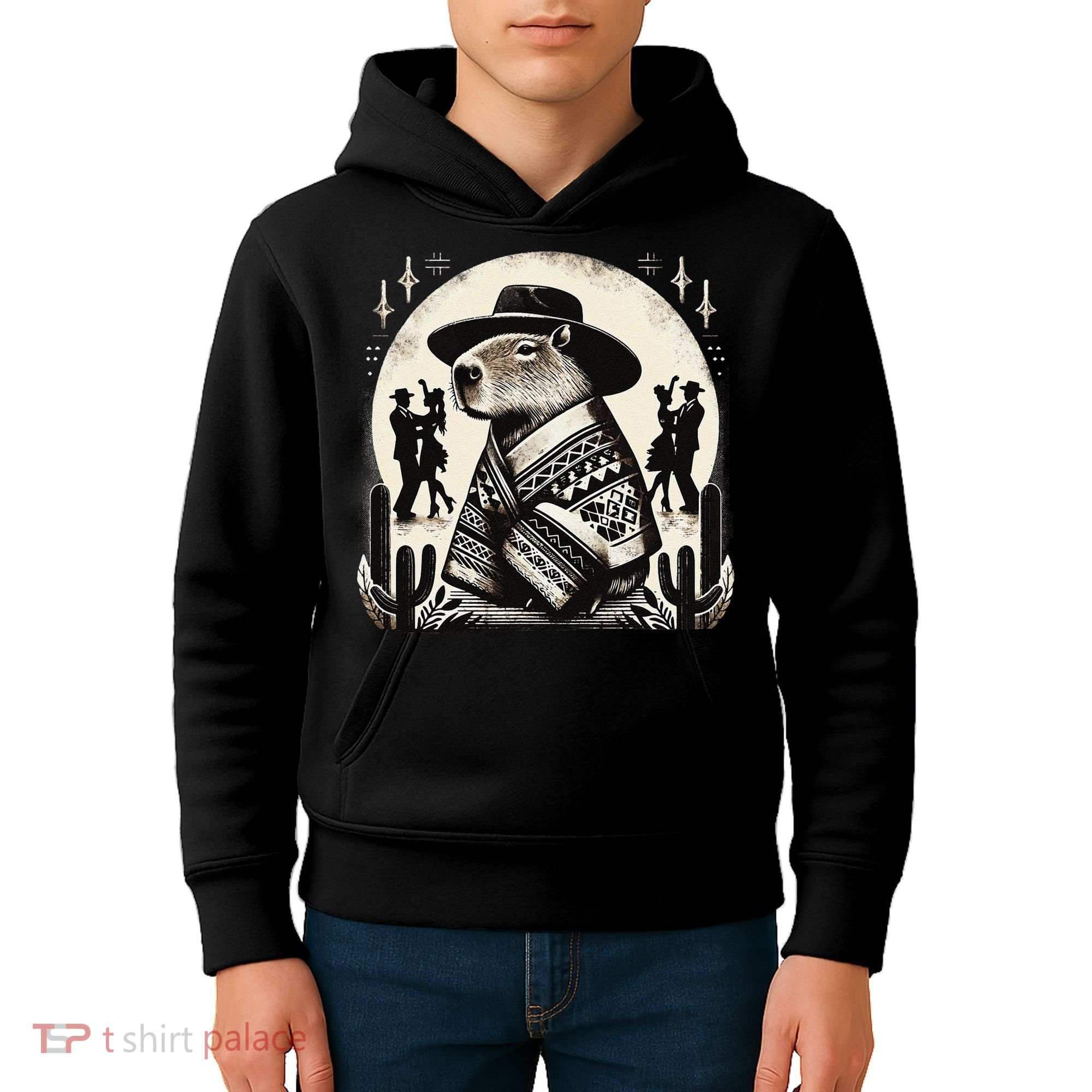 Capybara In Cowboy Hat And Poncho Dance Mexico Kids Hoodie