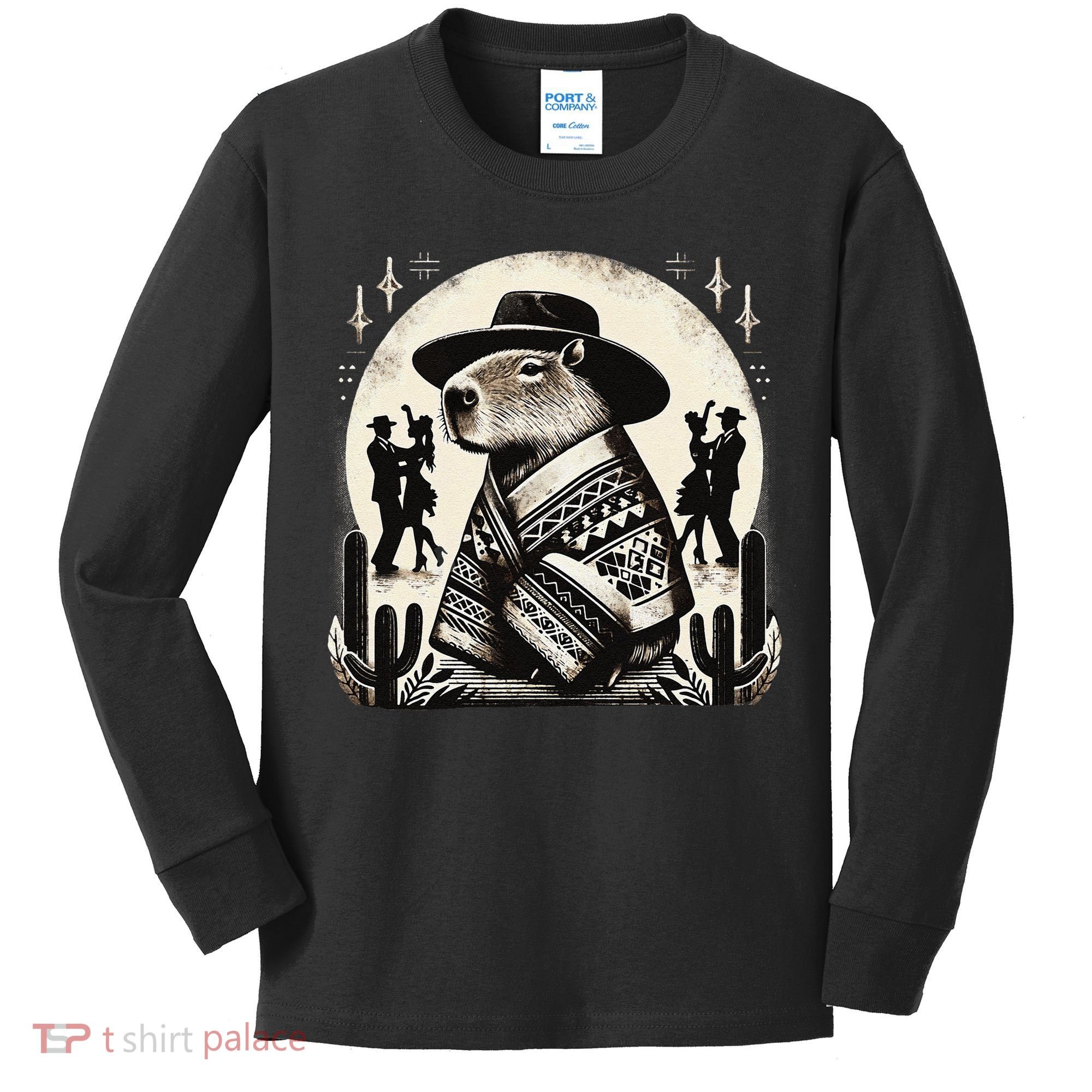 Capybara In Cowboy Hat And Poncho Dance Mexico Kids Long Sleeve Shirt