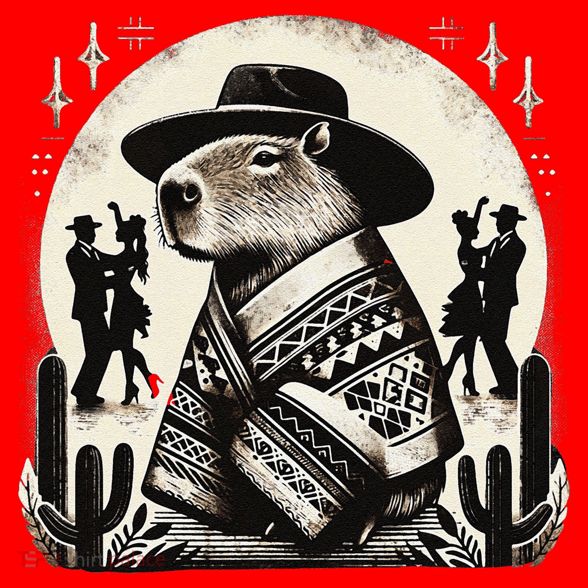 Capybara In Cowboy Hat And Poncho Dance Mexico Santa Hat