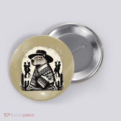 Capybara In Cowboy Hat And Poncho Dance Mexico Button