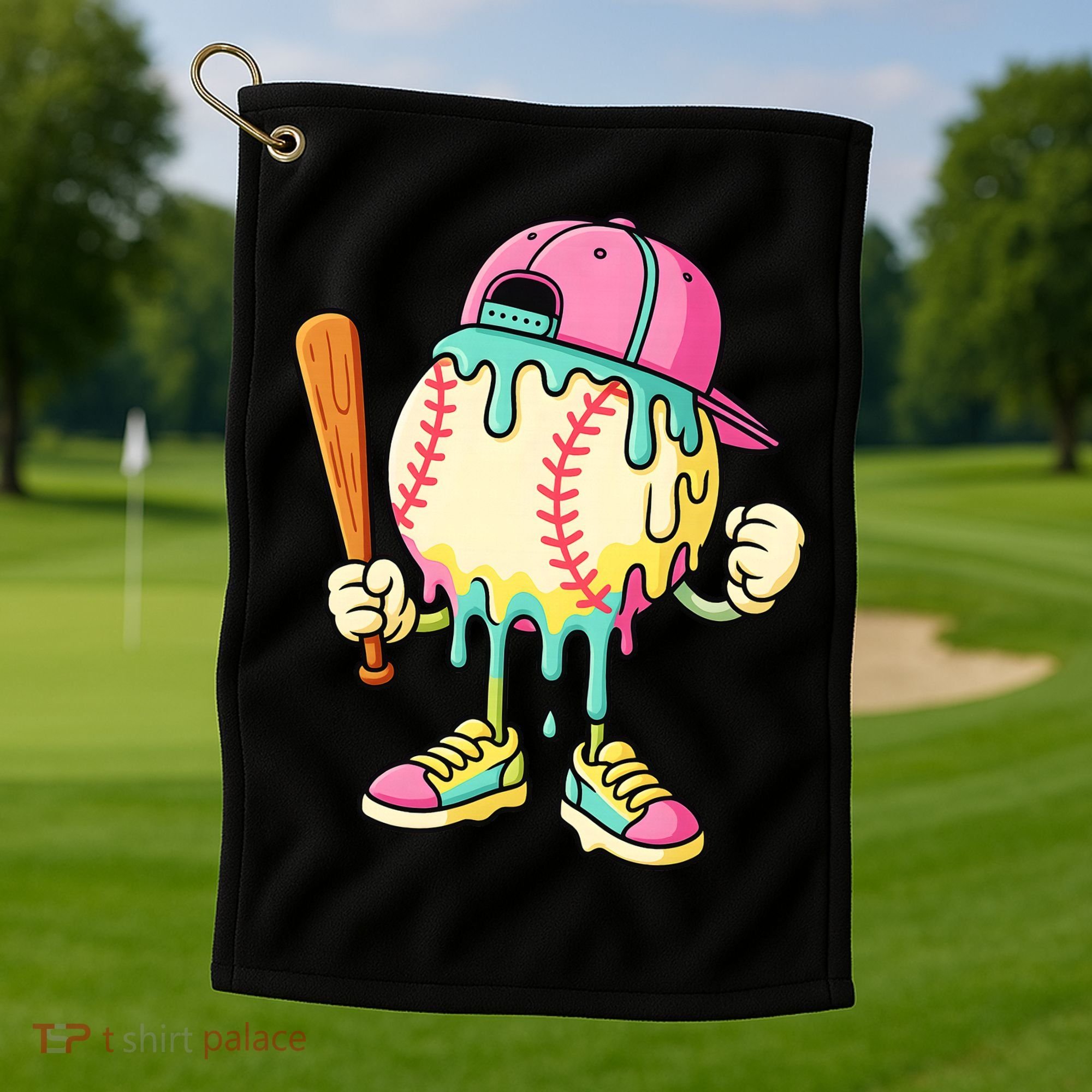 Cool Ice Cream Drip Baseball Spots Baseball Drip Golf Towel