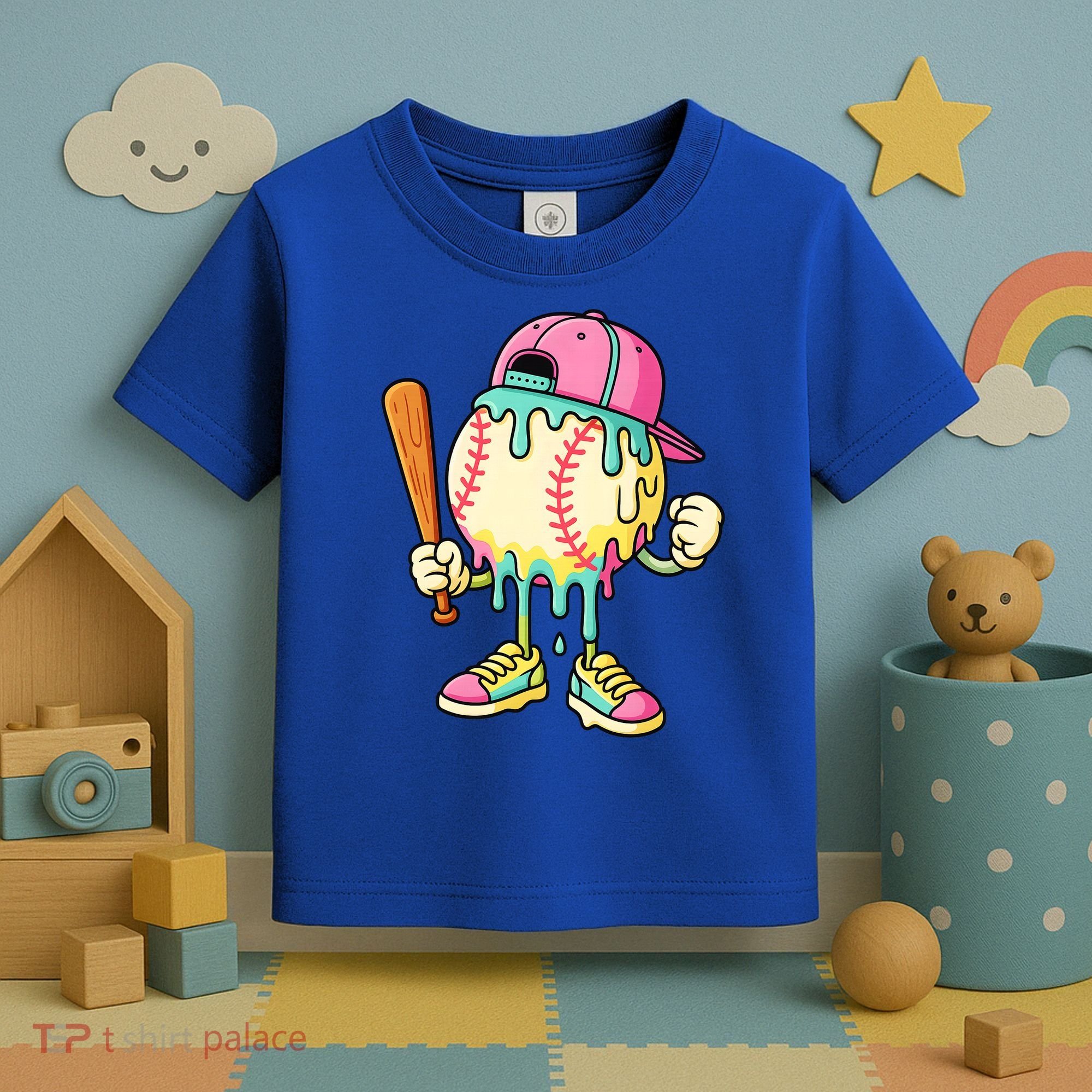 Cool Ice Cream Drip Baseball Spots Baseball Drip Toddler T-Shirt