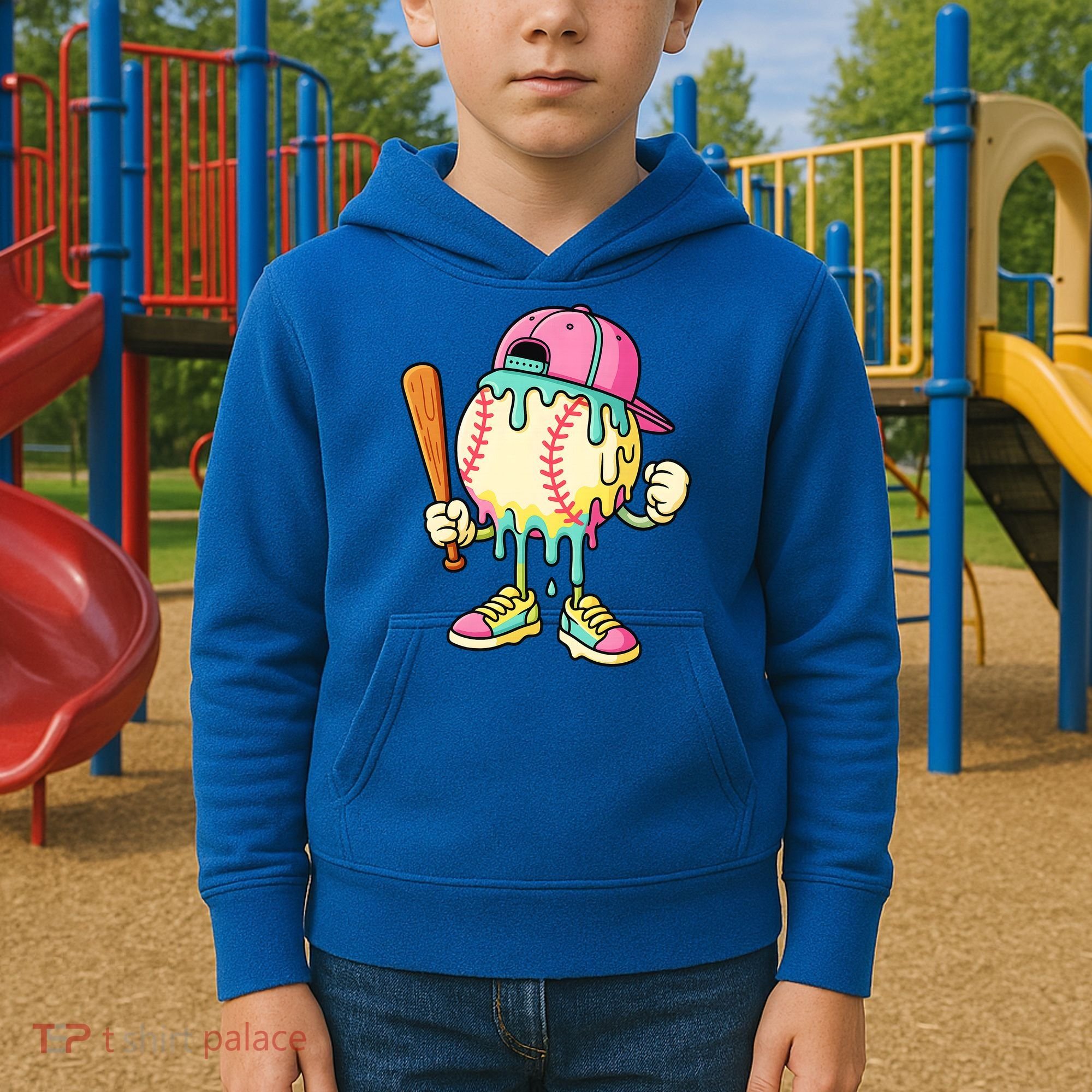 Cool Ice Cream Drip Baseball Spots Baseball Drip Kids Hoodie