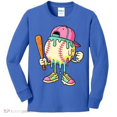 Cool Ice Cream Drip Baseball Spots Baseball Drip Kids Long Sleeve Shirt