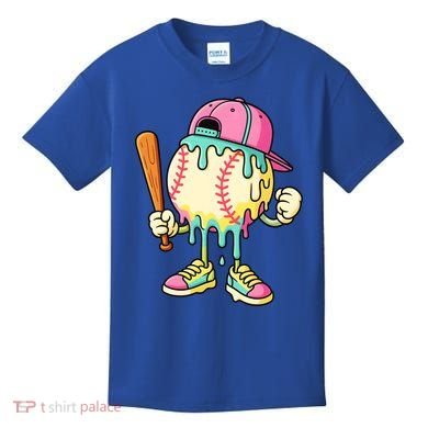 Cool Ice Cream Drip Baseball Spots Baseball Drip Kids T-Shirt