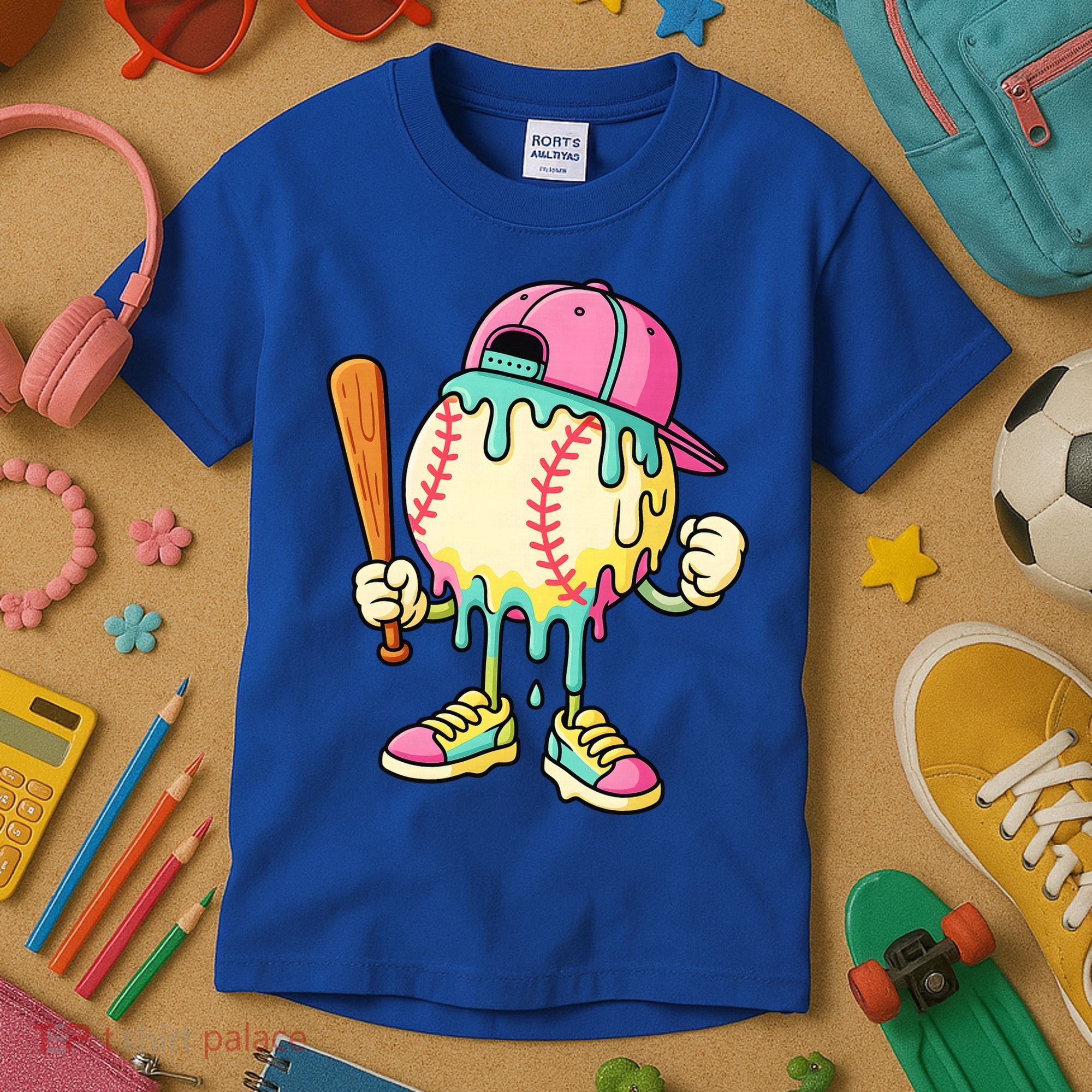 Cool Ice Cream Drip Baseball Spots Baseball Drip Kids T-Shirt