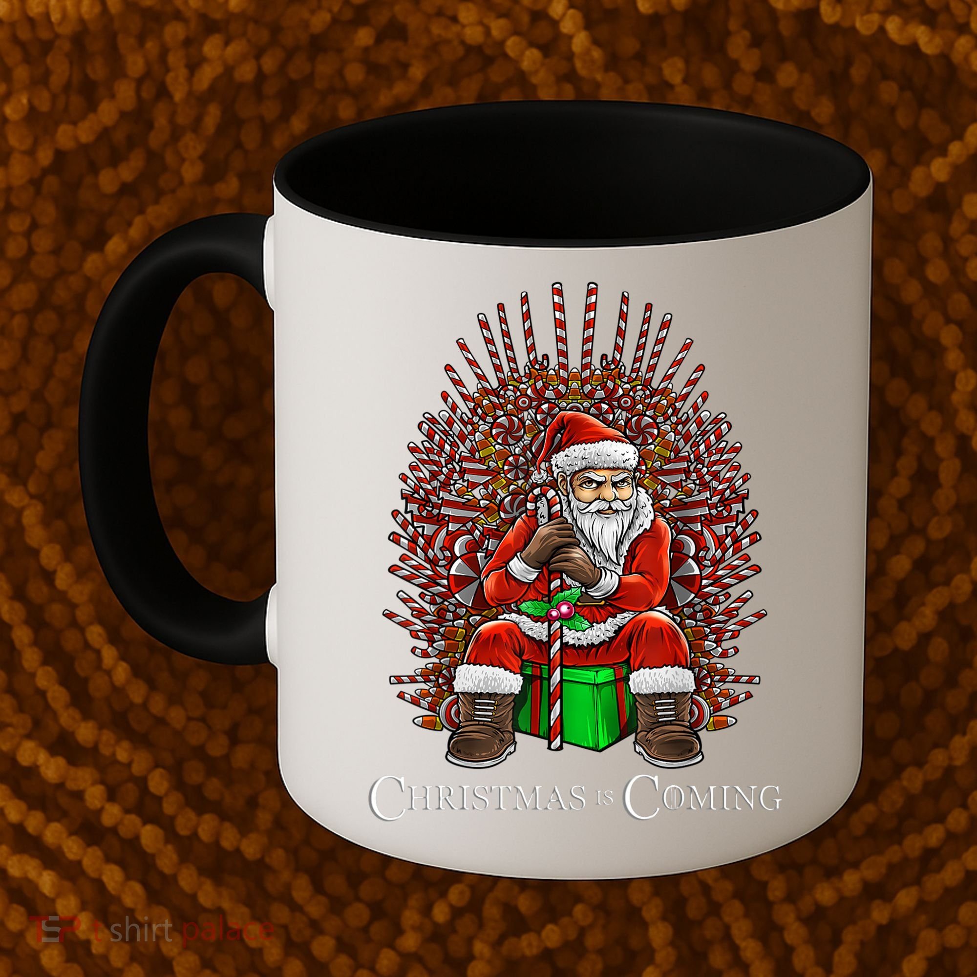 Christmas Is Coming Santa Sitting On Throne Funny Christmas TShirt Coffee Mug