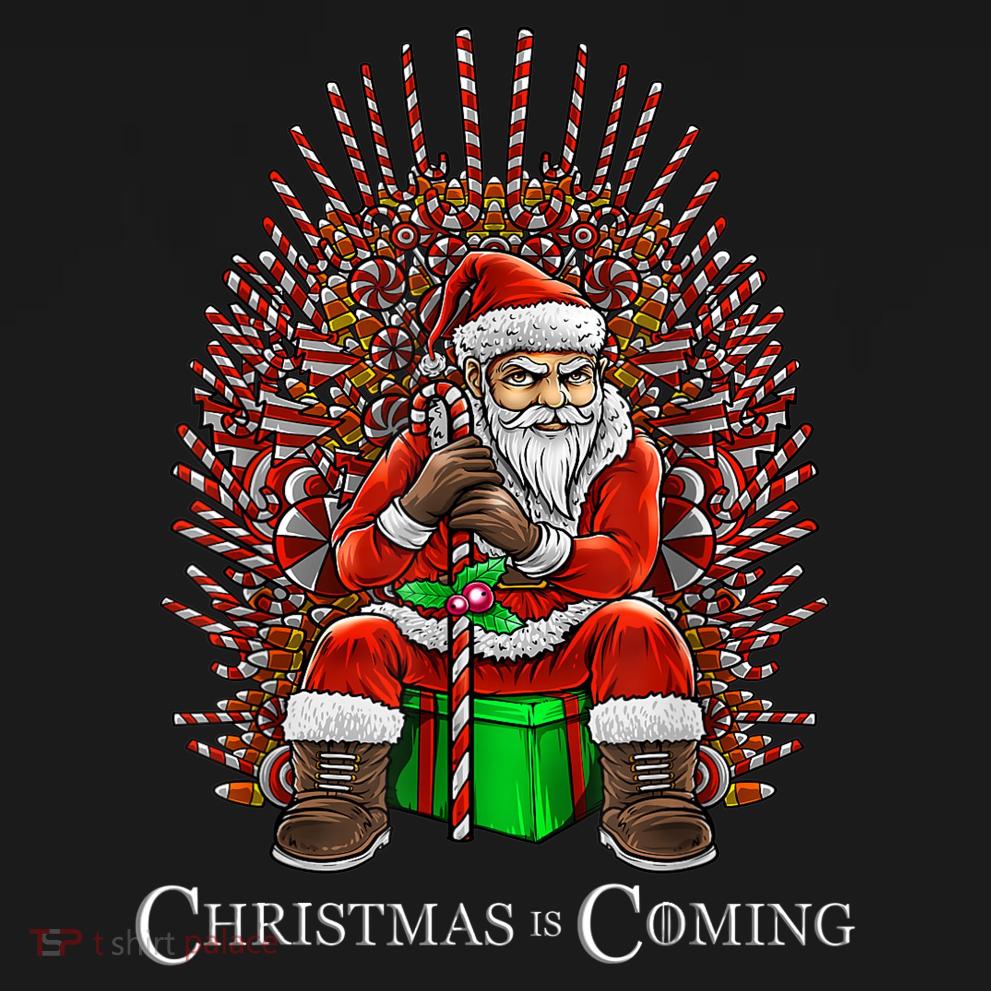 Christmas Is Coming Santa Sitting On Throne Funny Christmas TShirt Polo