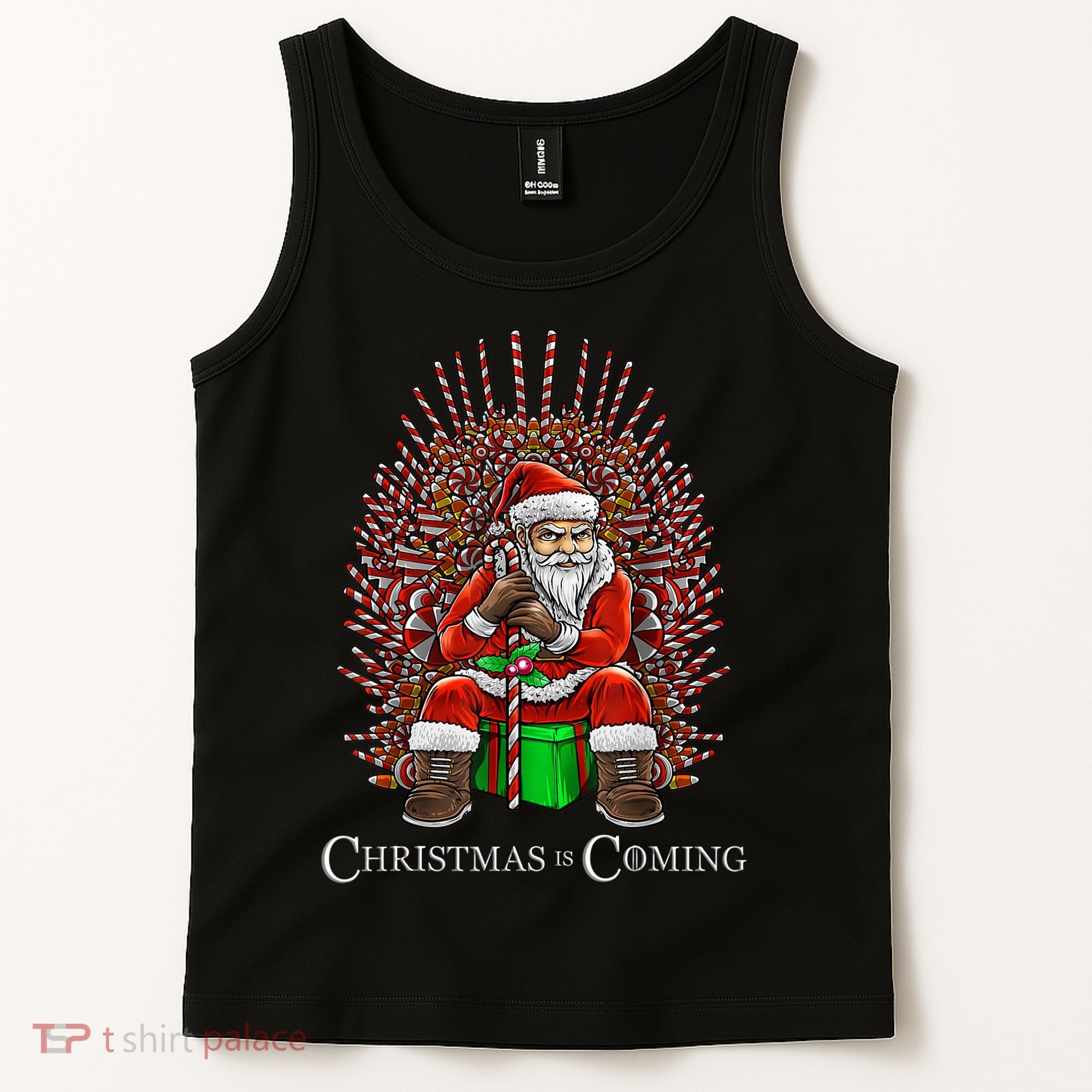 Christmas Is Coming Santa Sitting On Throne Funny Christmas TShirt Tank Top
