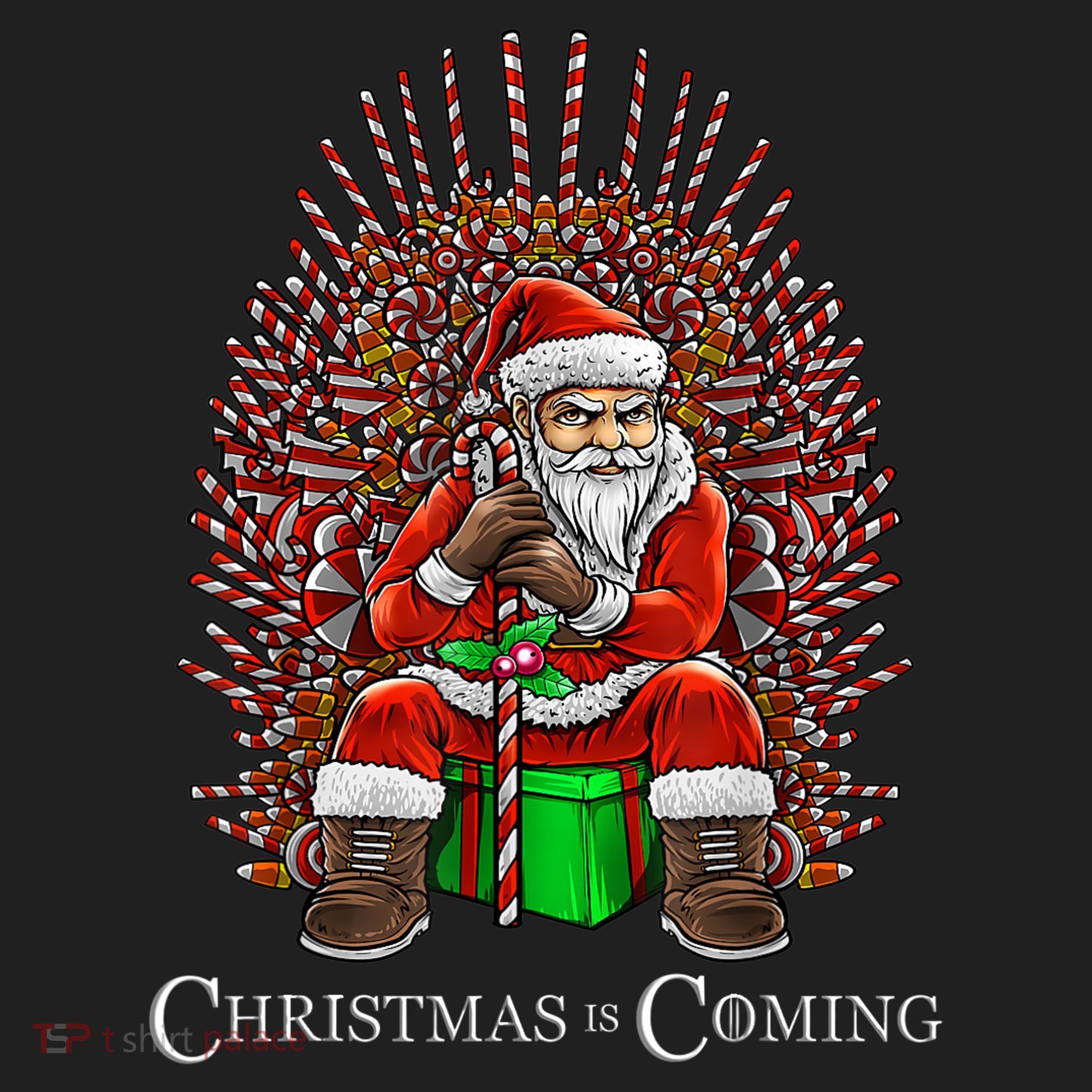 Christmas Is Coming Santa Sitting On Throne Funny Christmas TShirt Golf Towel