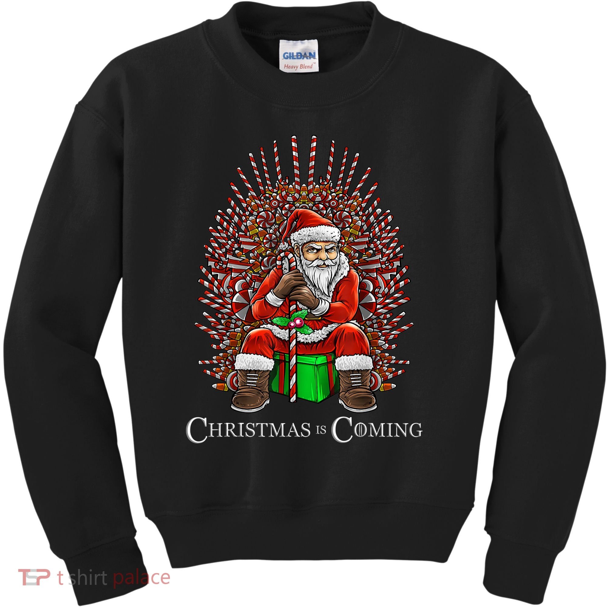Christmas Is Coming Santa Sitting On Throne Funny Christmas TShirt Kids Sweatshirt