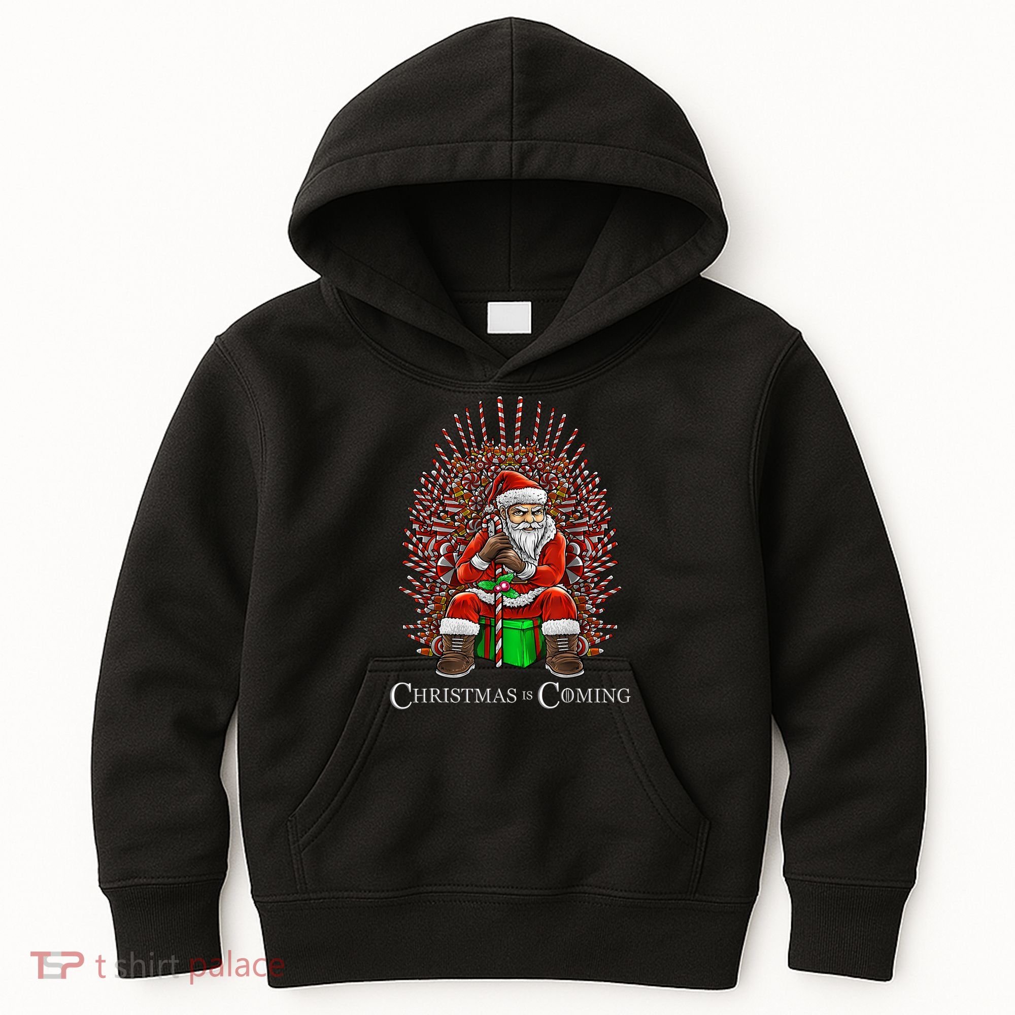 Christmas Is Coming Santa Sitting On Throne Funny Christmas TShirt Kids Hoodie