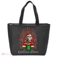 Christmas Is Coming Santa Sitting On Throne Funny Christmas TShirt Tote Bag thumb 0