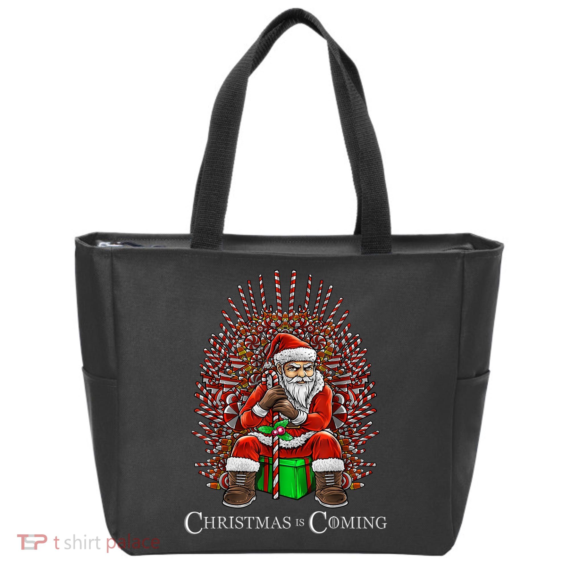 Christmas Is Coming Santa Sitting On Throne Funny Christmas TShirt Tote Bag