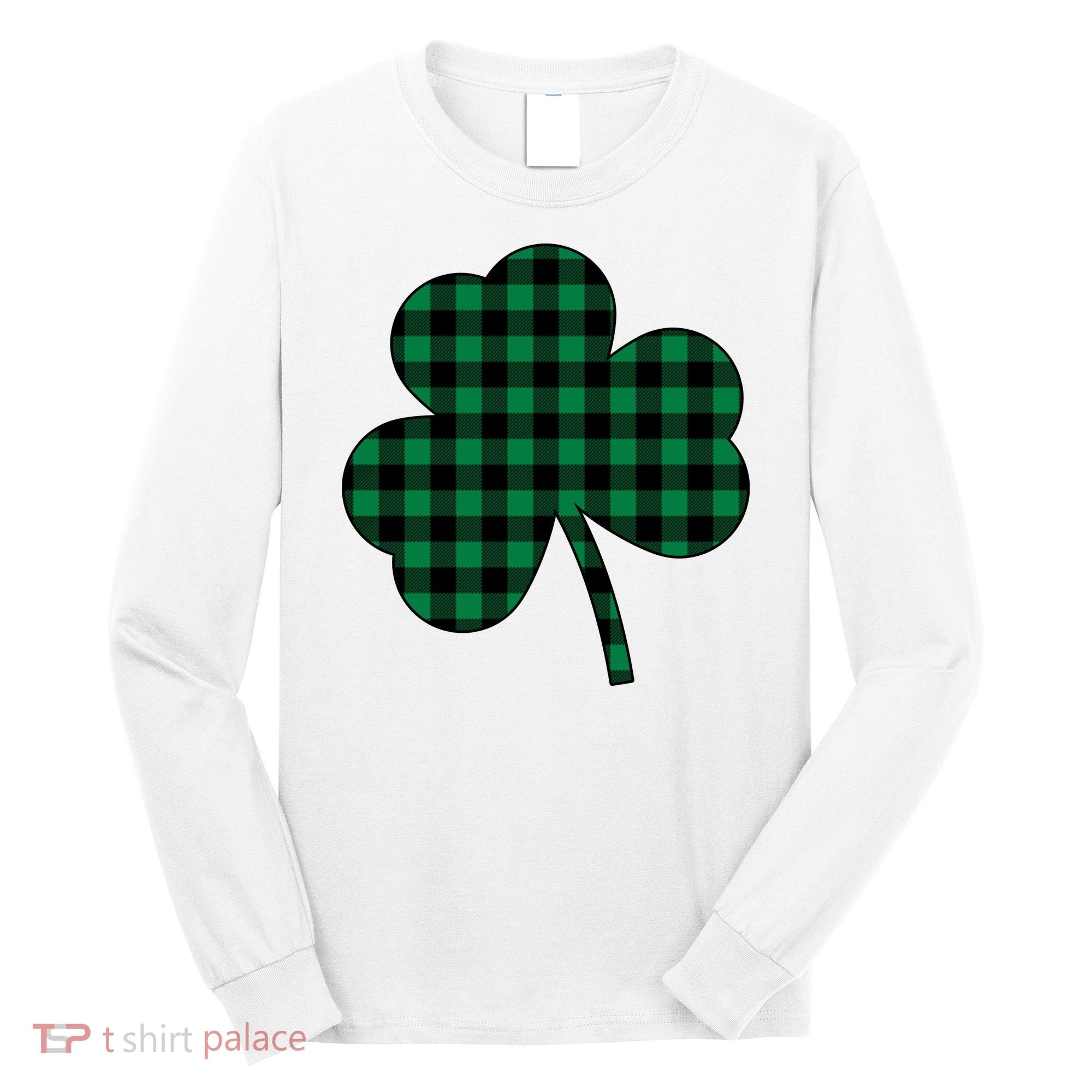 Checkered Irish Clover Leaf Long Sleeve Shirt