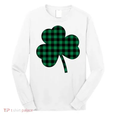Checkered Irish Clover Leaf Long Sleeve Shirt