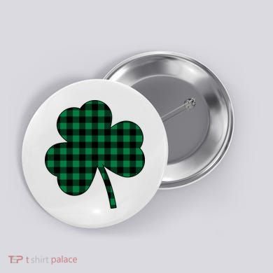 Checkered Irish Clover Leaf Button