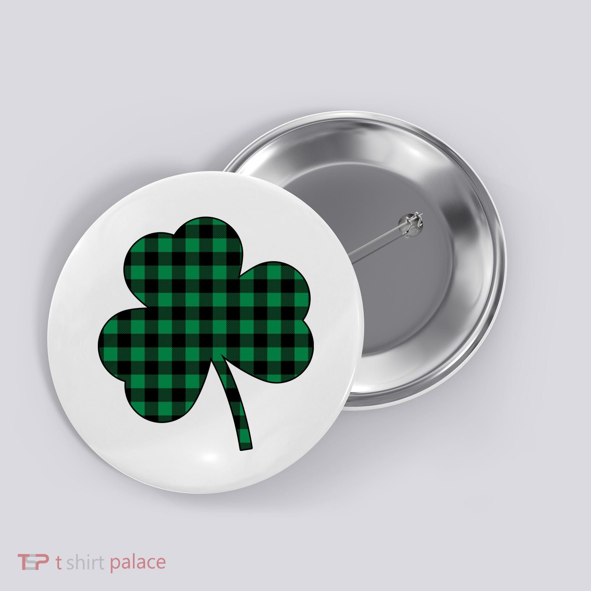 Checkered Irish Clover Leaf Button