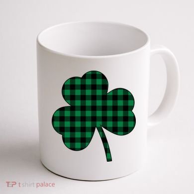 Checkered Irish Clover Leaf Coffee Mug back