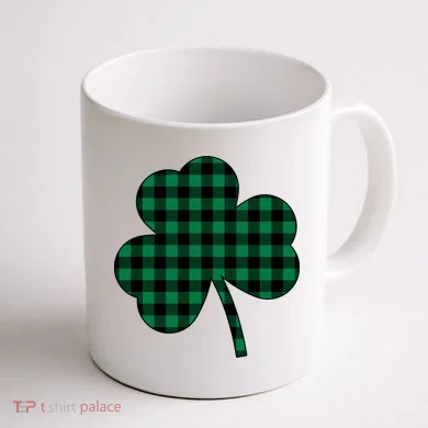 Checkered Irish Clover Leaf Coffee Mug back