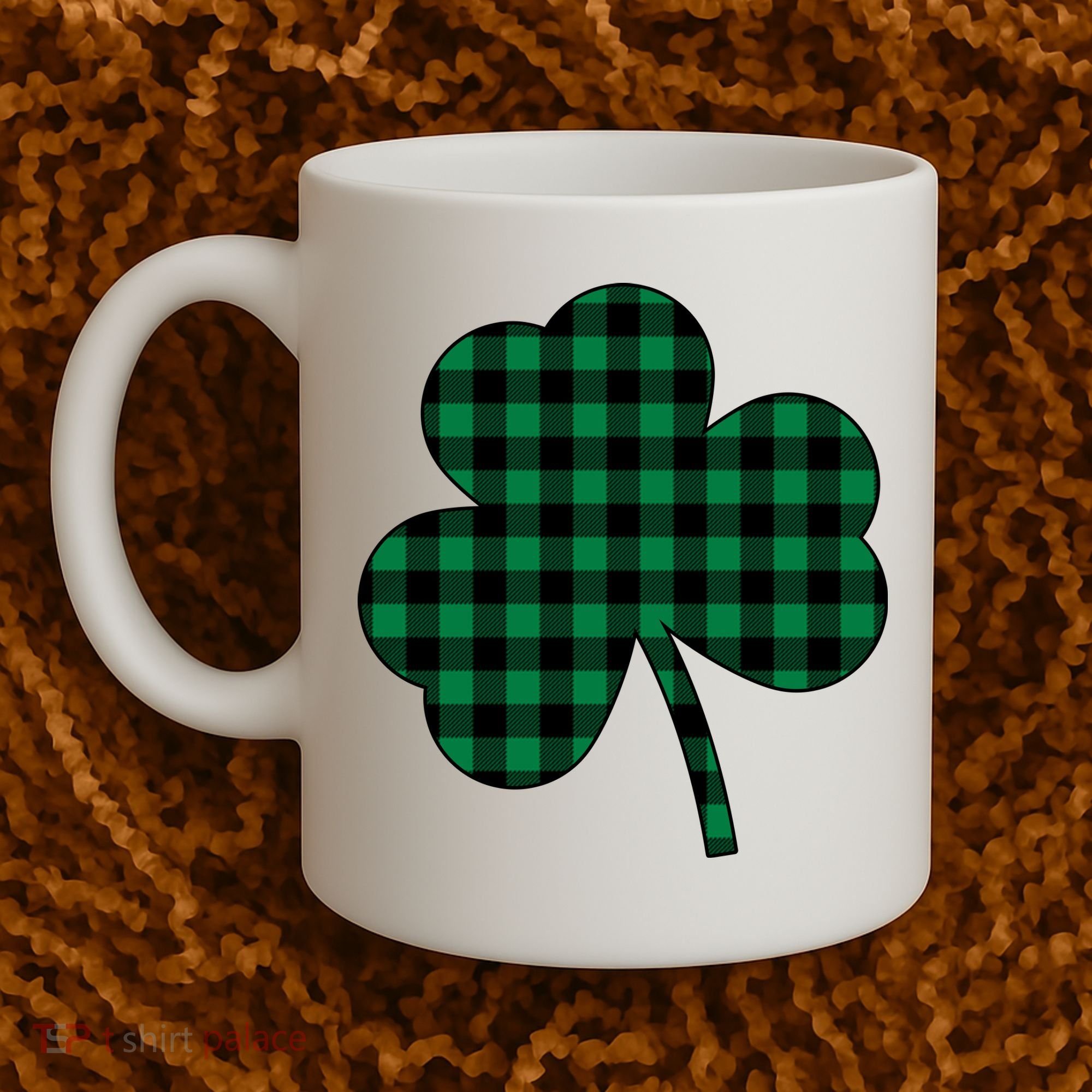Checkered Irish Clover Leaf Coffee Mug