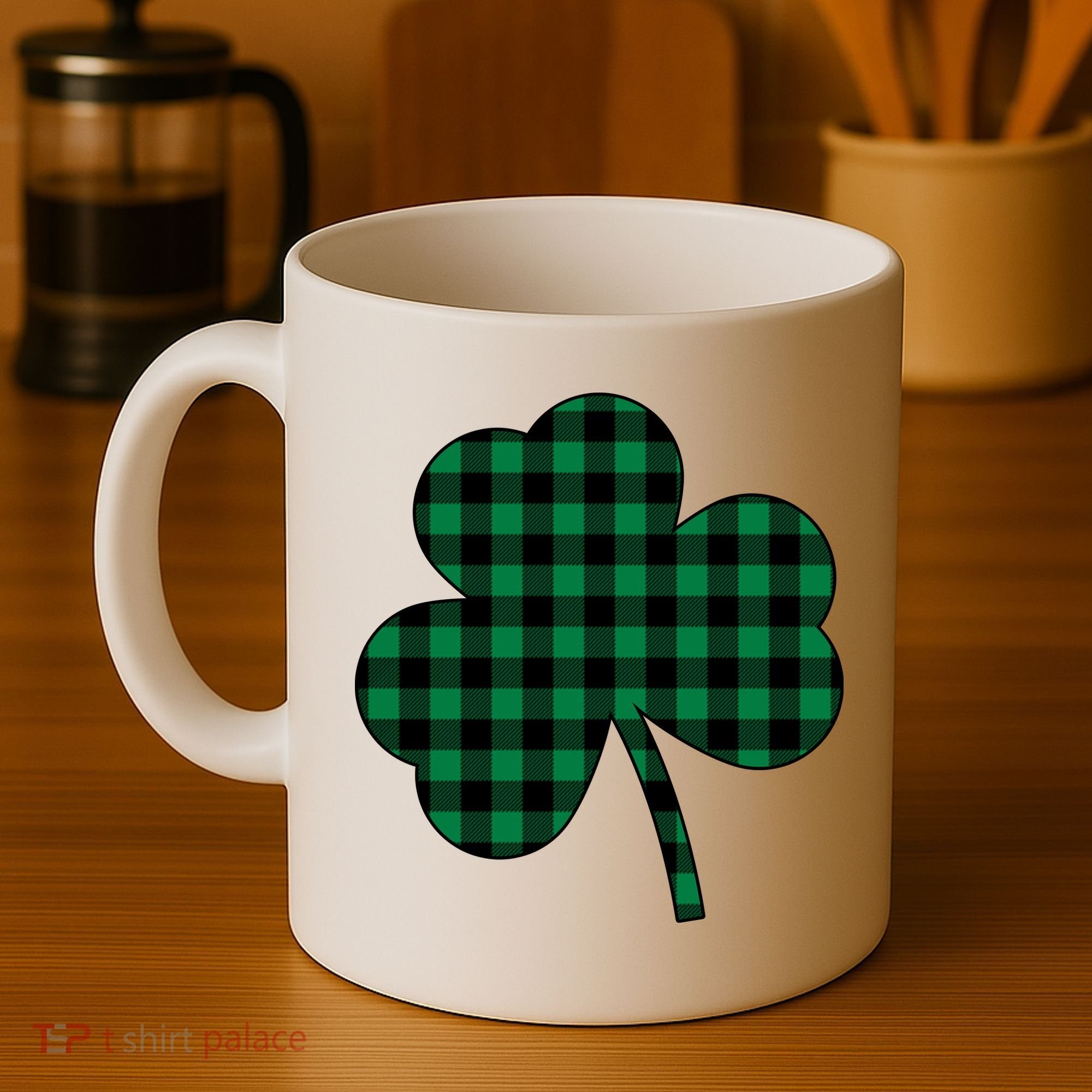 Checkered Irish Clover Leaf Coffee Mug
